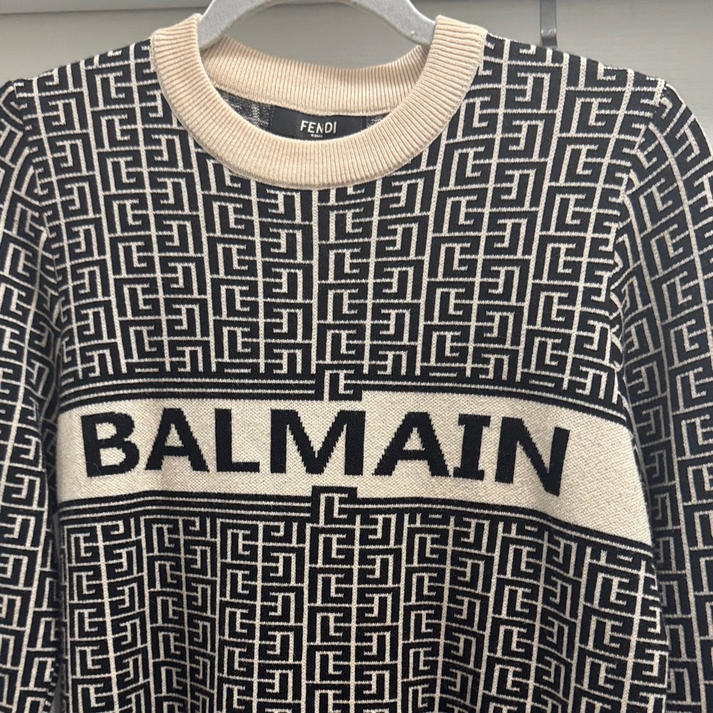 Balmain Monogram Black and Cream Sweater